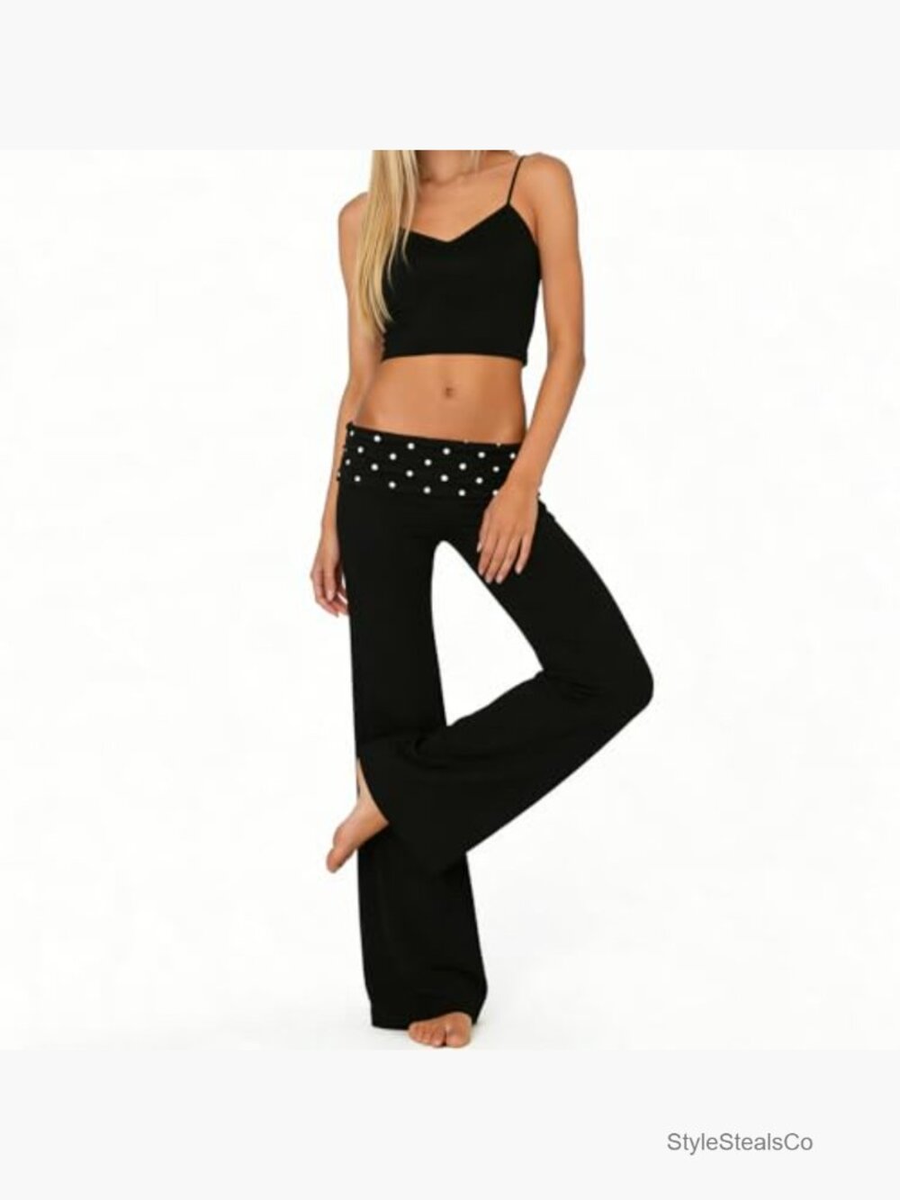 Low Rise Fold Over Yoga Pants Flare Leggings Wide Leg Lounge - Picture 6 of 7